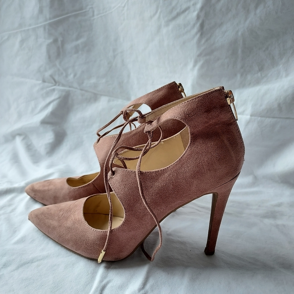 Marc Fisher• Women's Pink Suede Lace Up Pumps with Zip Heel